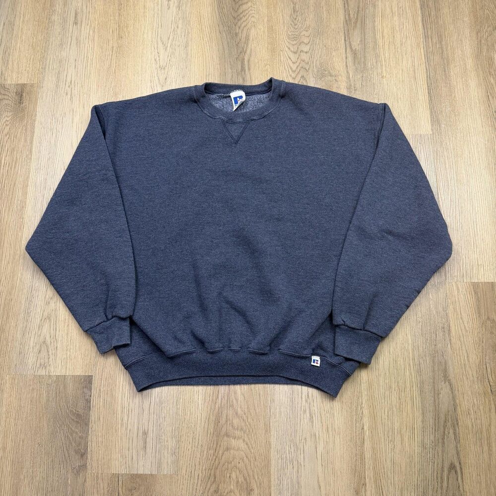 Russell Athletic Sweatshirt Mens XL Blue Solid Fleece Crewneck Pullover Logo